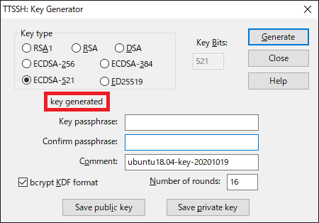 Tera Term key generated